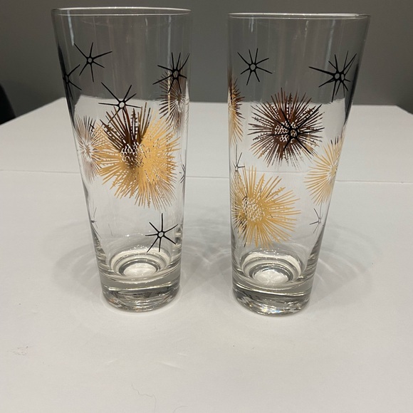 VTG-2 FEDERAL GLASSES 22K Gold Black Atomic Collins Cocktail Starburst MCM - Picture 4 of 10